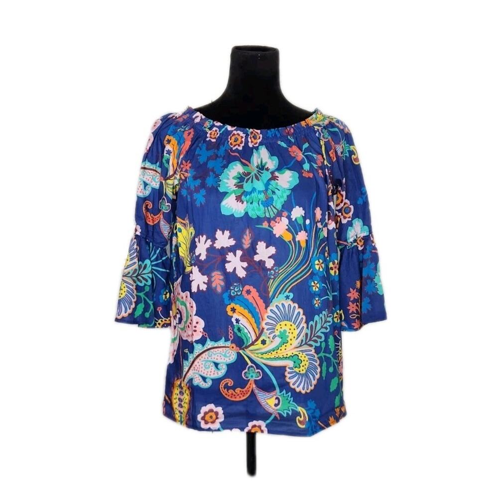 Sara Campbell Paisley Floral 3/4 Sleeve Off Shoulders Women's Blouse Size 8
